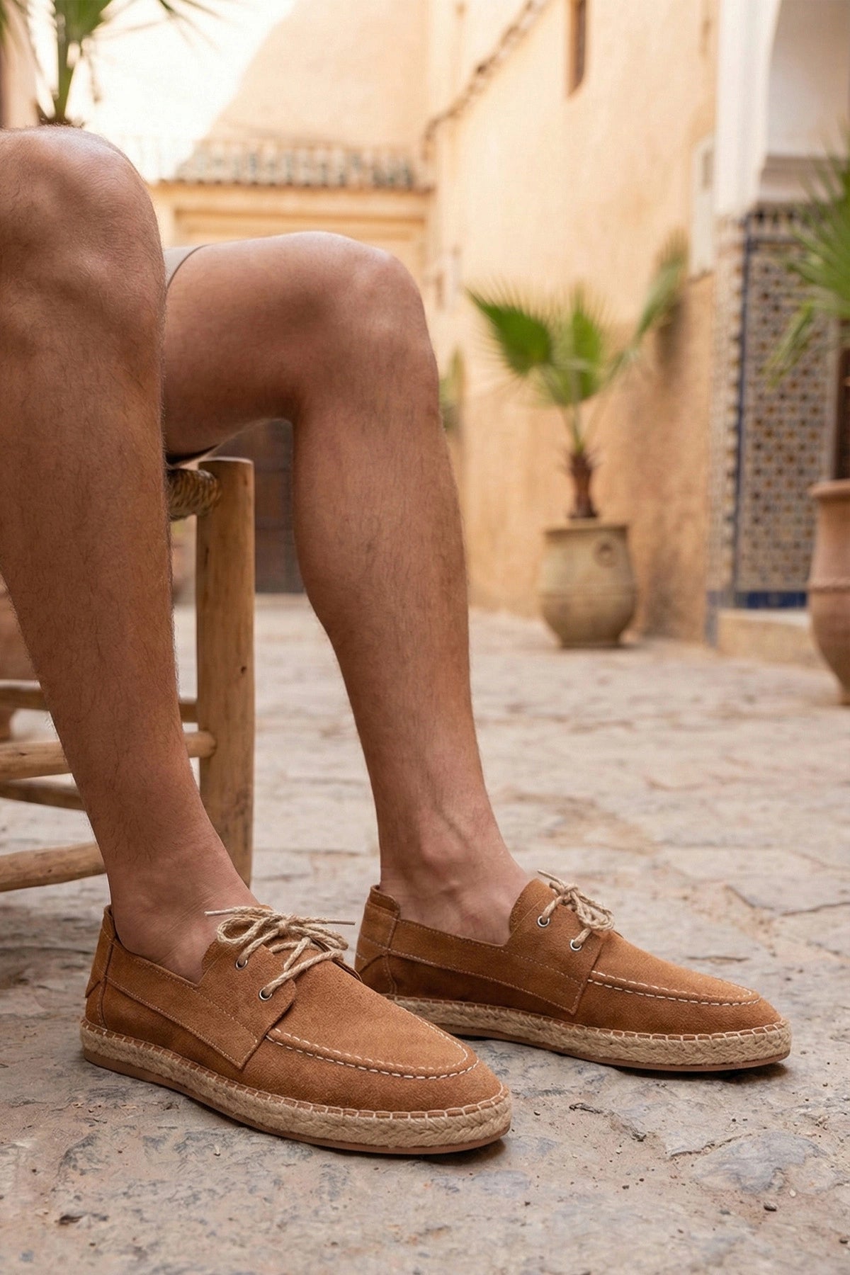 LUKKA SHOES Sahra Erkek Suni Deri Taba Bağcıklı Espadril