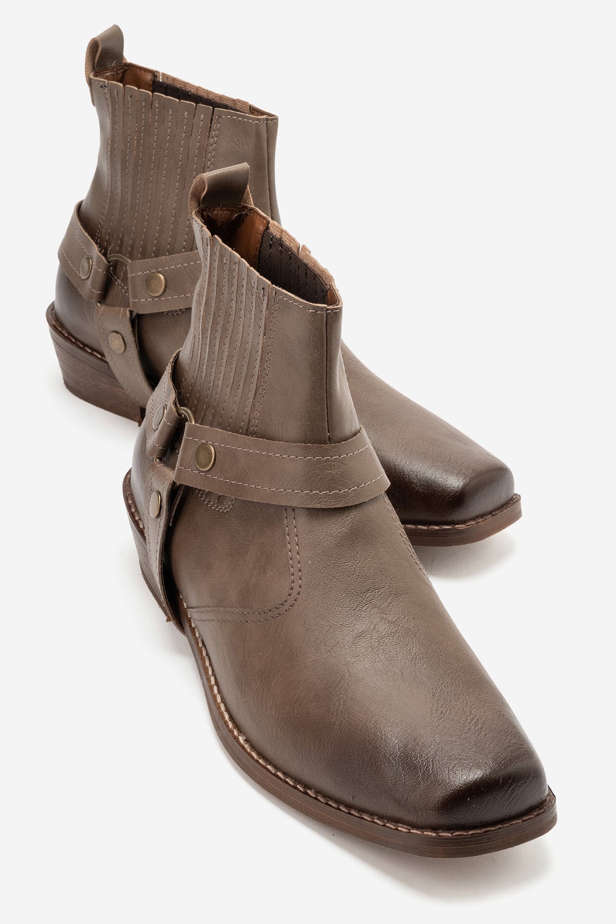 LUKKA SHOES Bert Erkek Vizon Suni Deri Kovboy Dallas Western Tak Çıkar Detaylı Ahşap Topuk El Yapımı Bot