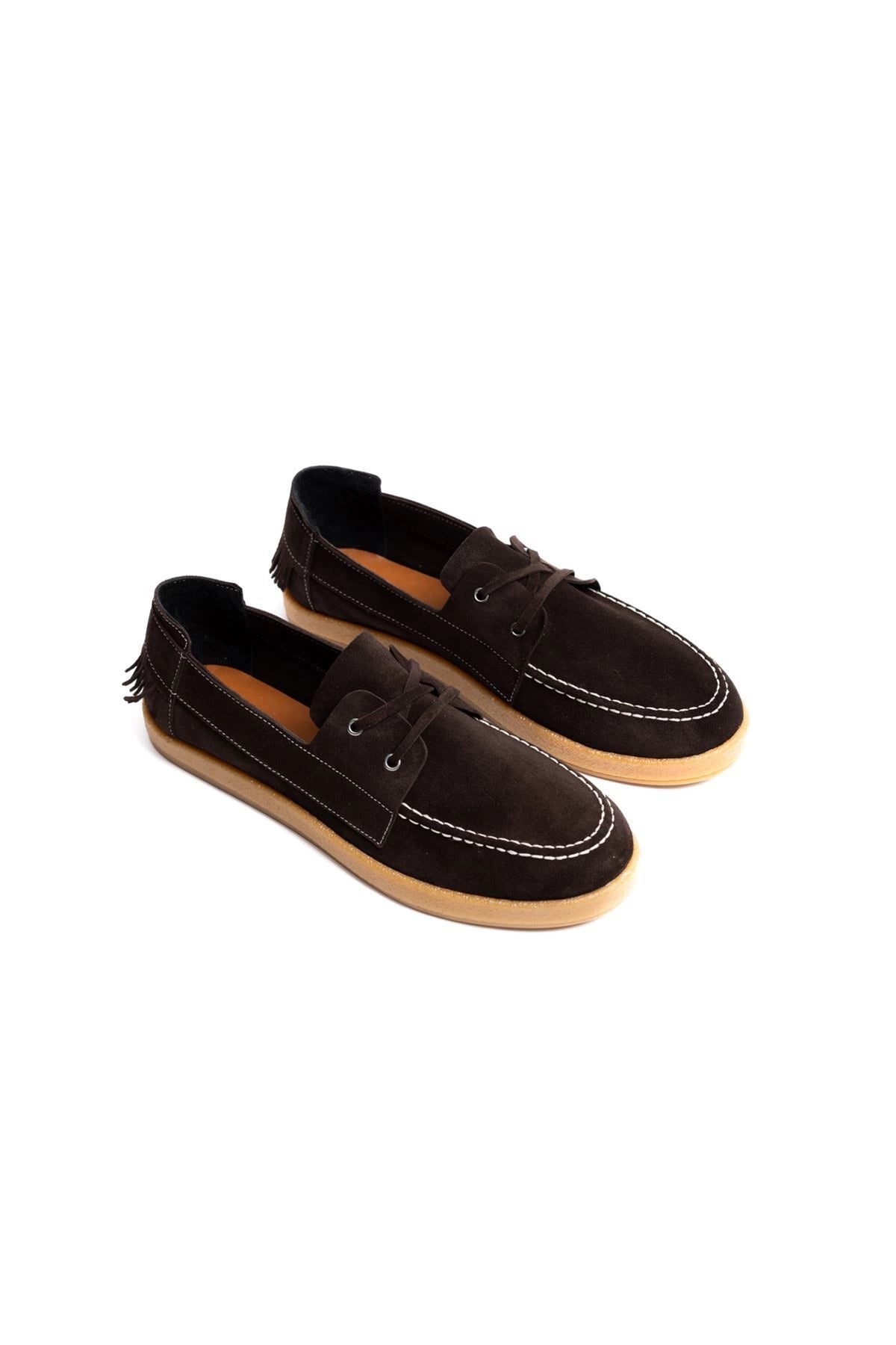 LUKKA SHOES Erkek Hakiki Deri Acı Kahve Bağcıklı Püskül Detaylı Kauçuk Taban Günlük Ayakkabı