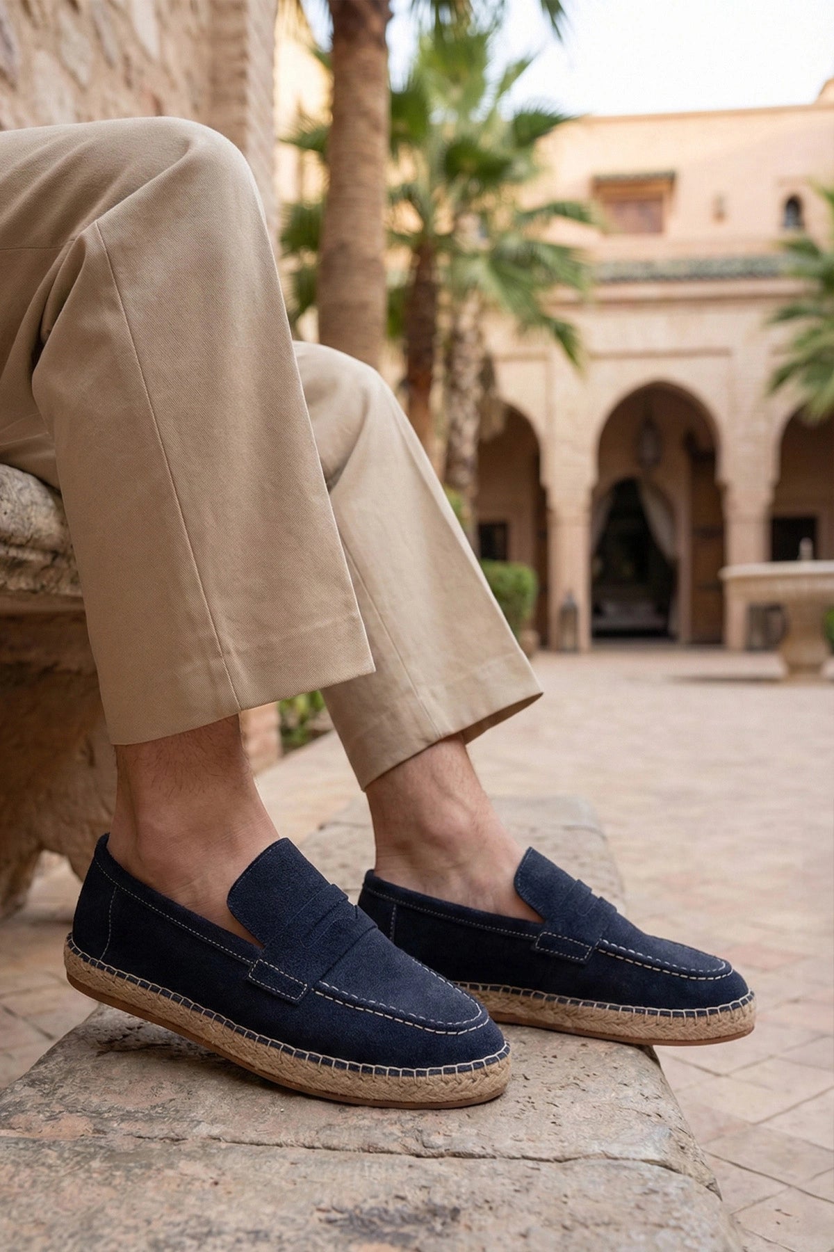 LUKKA SHOES Lotus Erkek Suni Deri Mavi Loafer Espadril