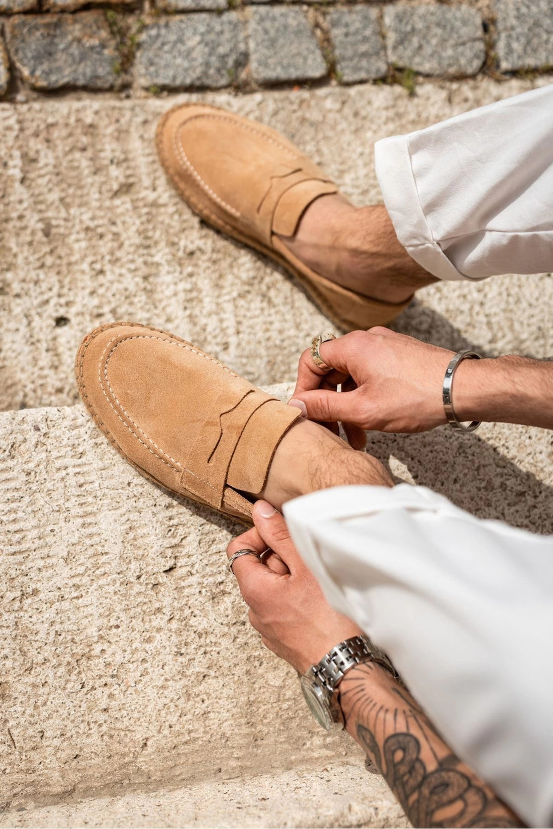 Erkek Hakiki Deri Süet Rose Bej Loafer Ayakkabı Espadril