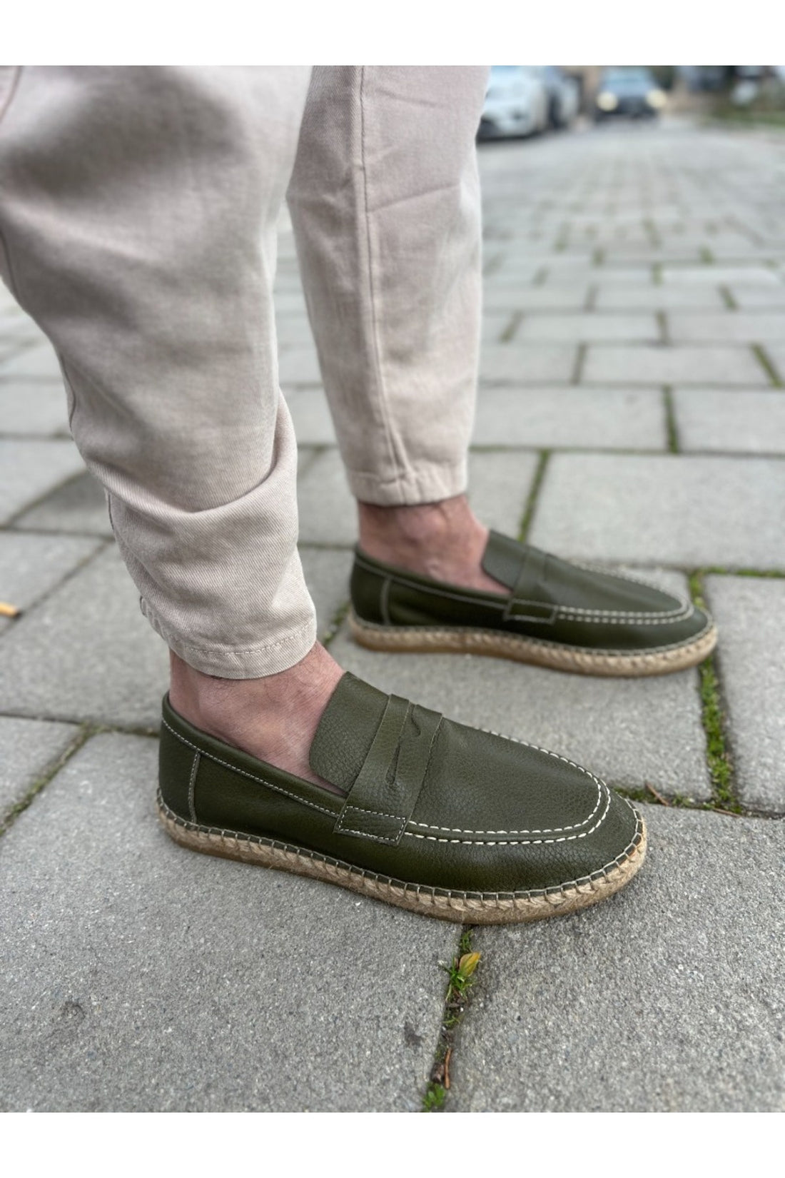 Erkek Hakiki Deri Rose Haki Cilt Loafer