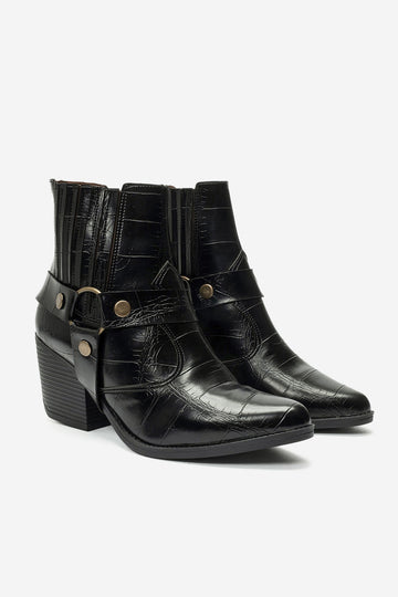 Kadın Athena Siyah Kroko Western Dallas Bot