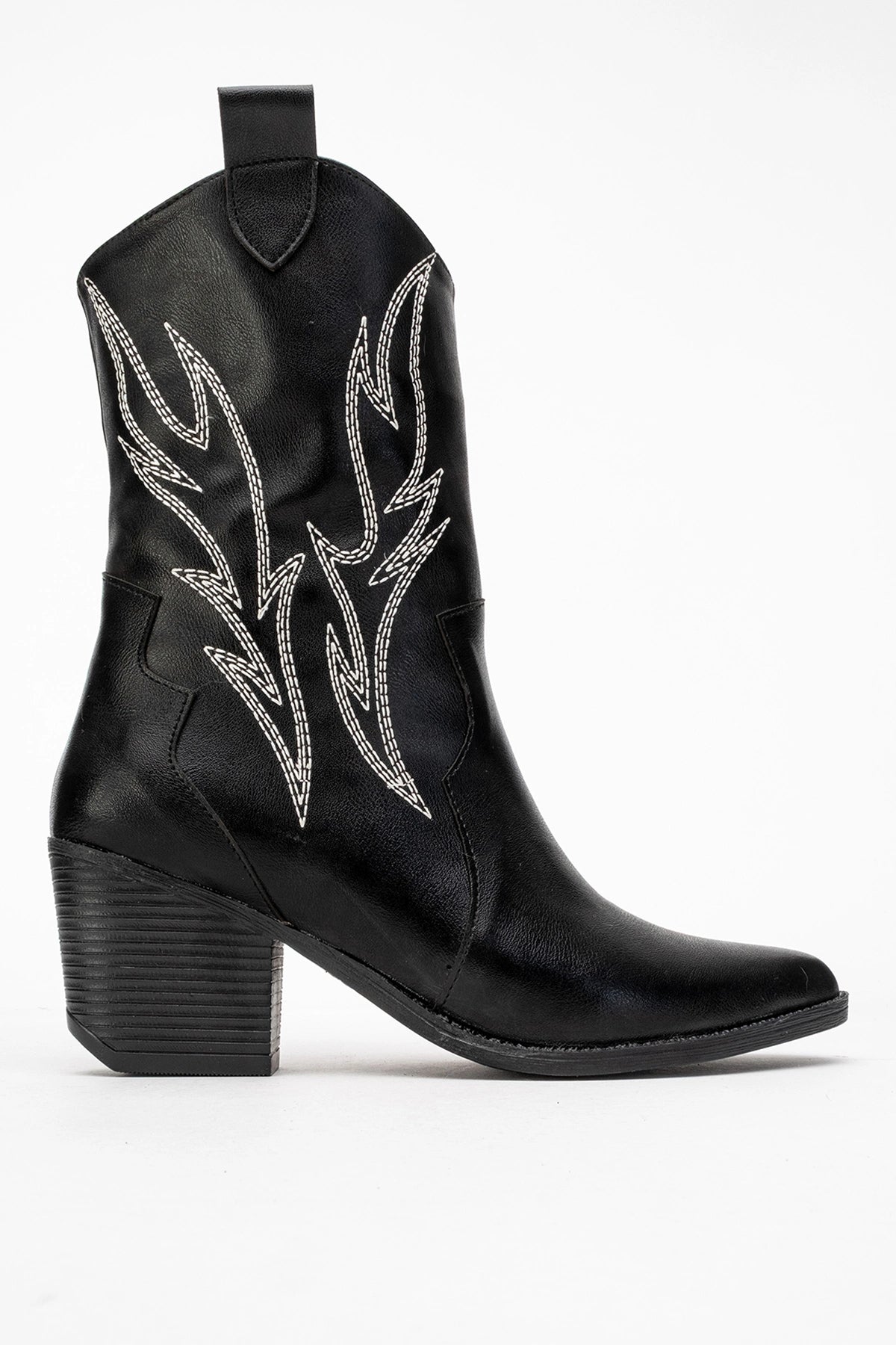 Carla Kadın Siyah Cilt Nakışlı Dallas Western Kovboy Bot