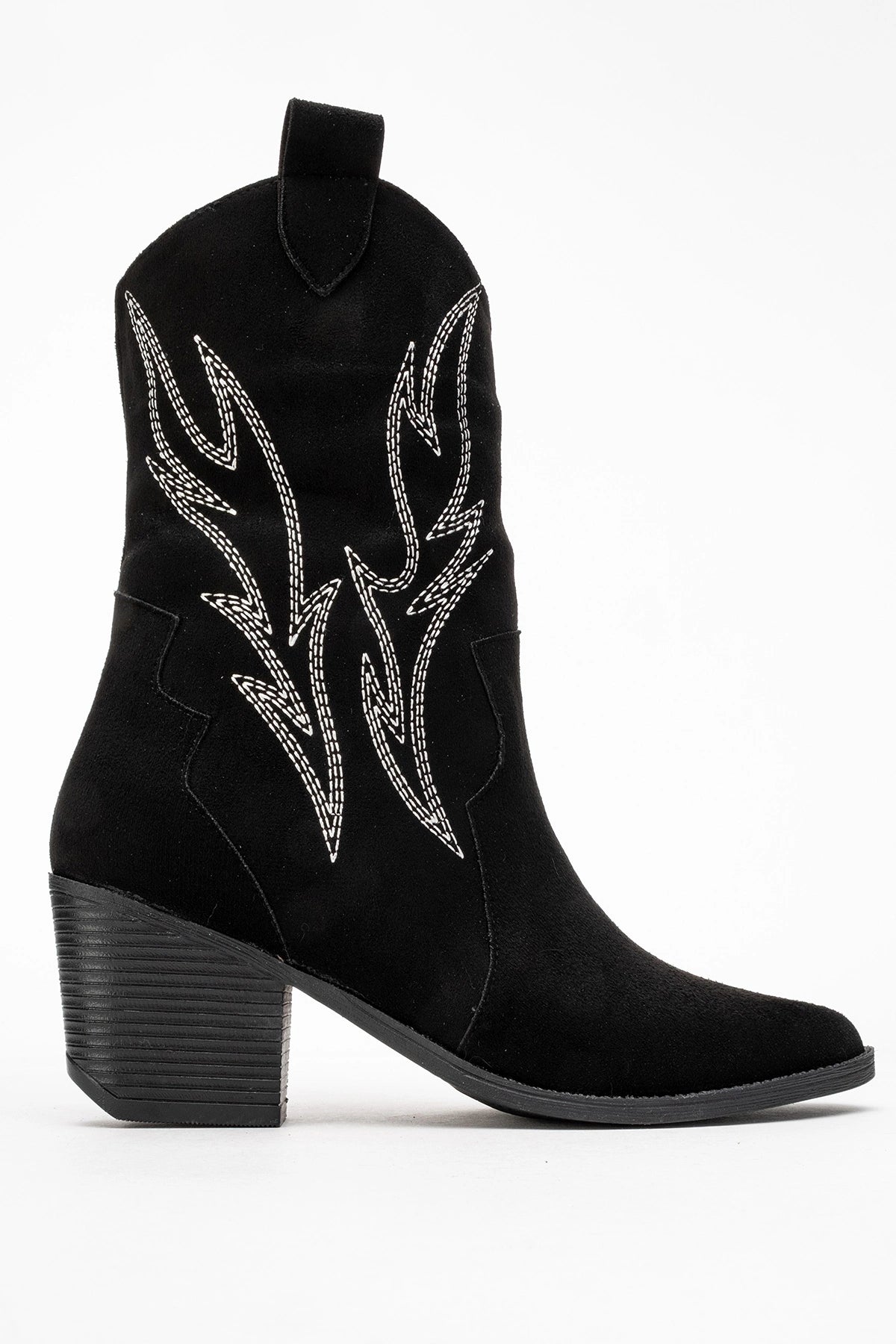 Carla Kadın Siyah Süet Nakışlı Dallas Western Kovboy Bot
