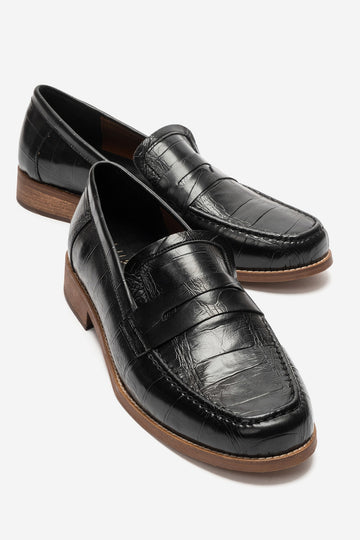 Daniel Erkek Siyah Kroko El yapımı Makosen Loafer Ayakkabı