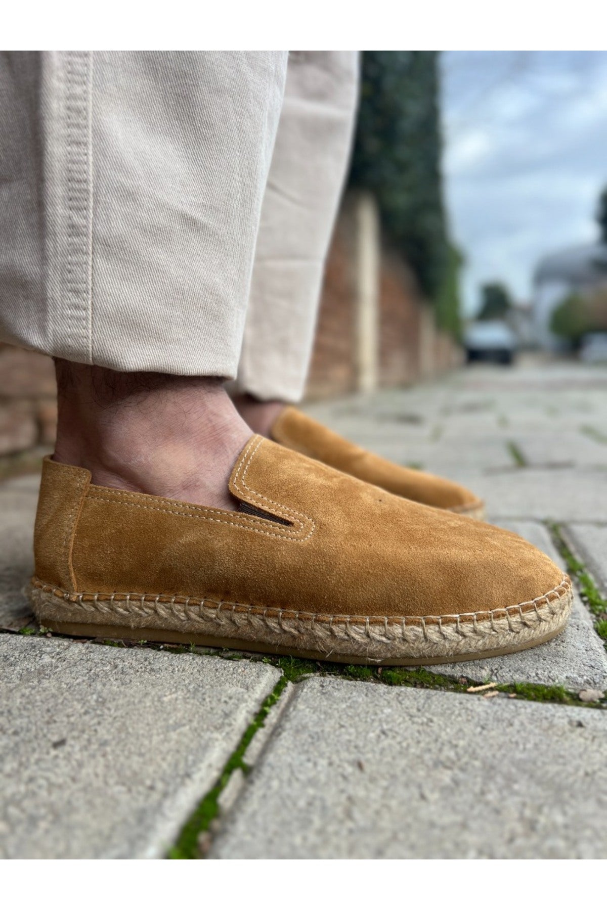 Dina Hakiki Deri Camel Lastikli Espadril