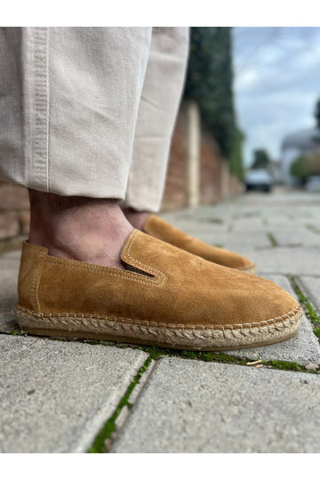 Dina Hakiki Deri Camel Lastikli Espadril