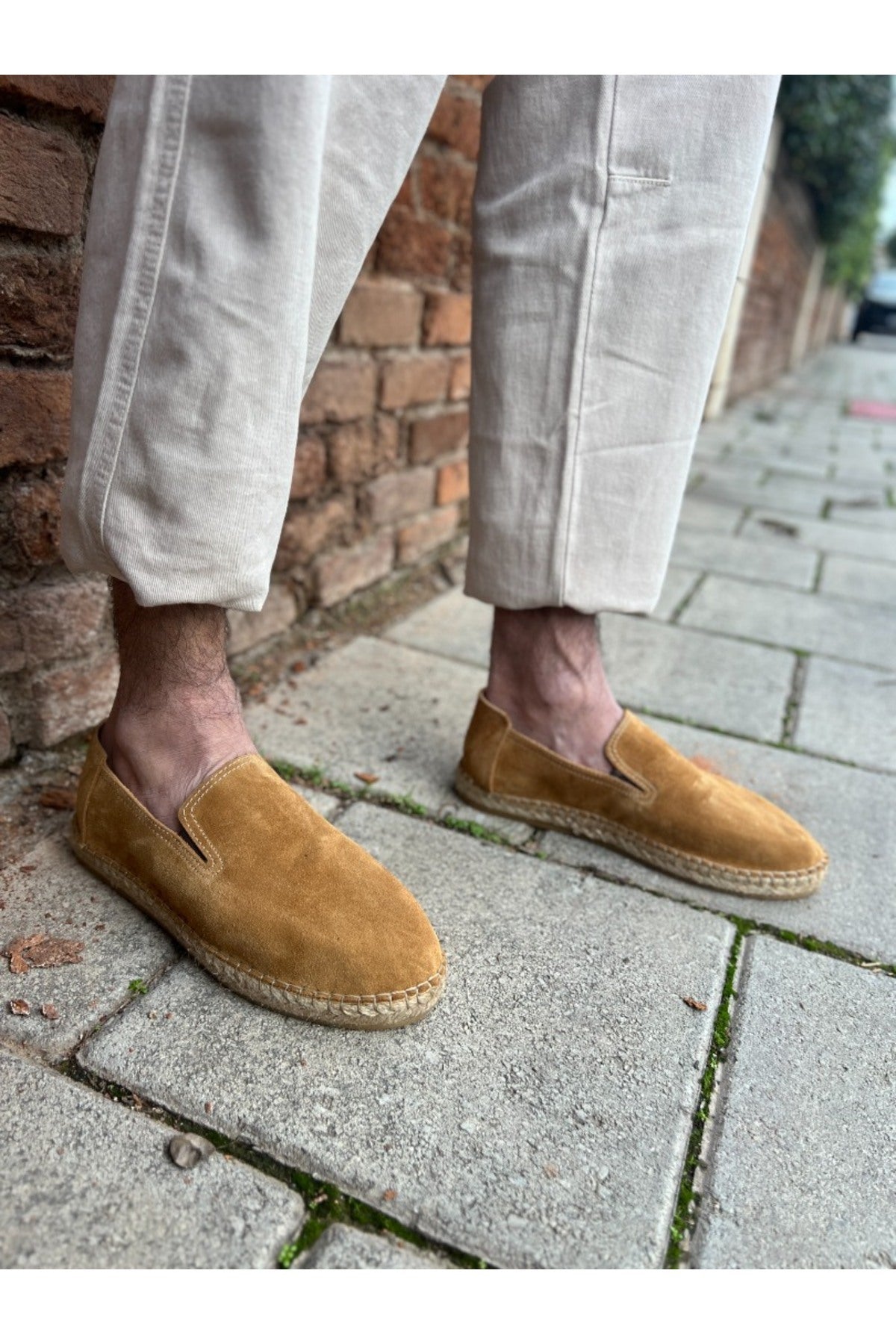 Dina Hakiki Deri Camel Lastikli Espadril