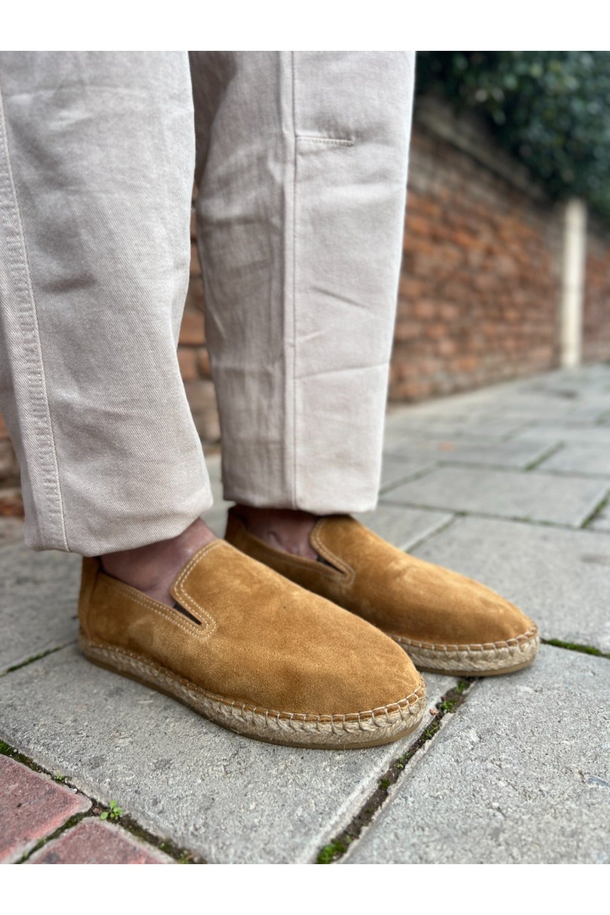 Dina Hakiki Deri Camel Lastikli Espadril