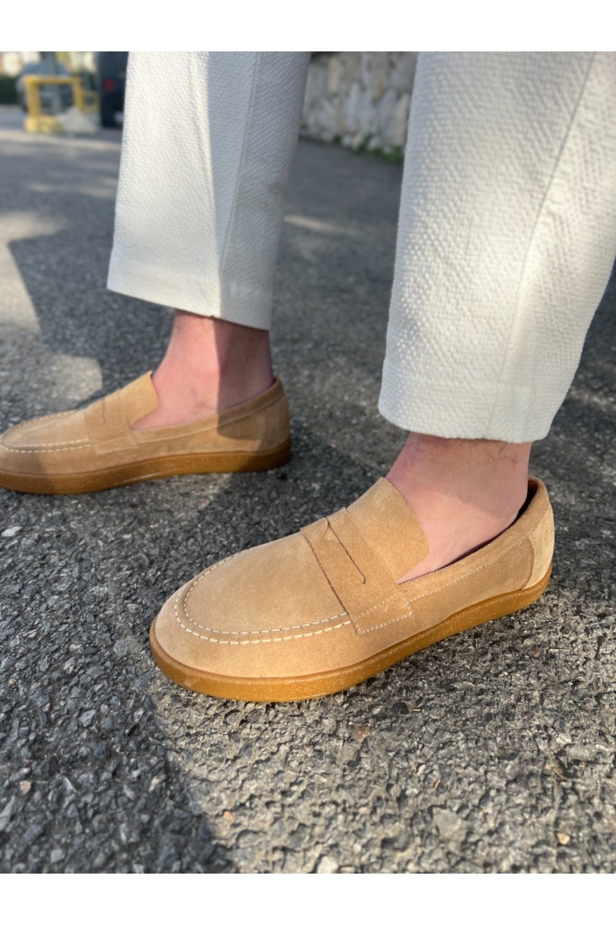 Ember Hakiki Deri Bej Loafer ayakkabı