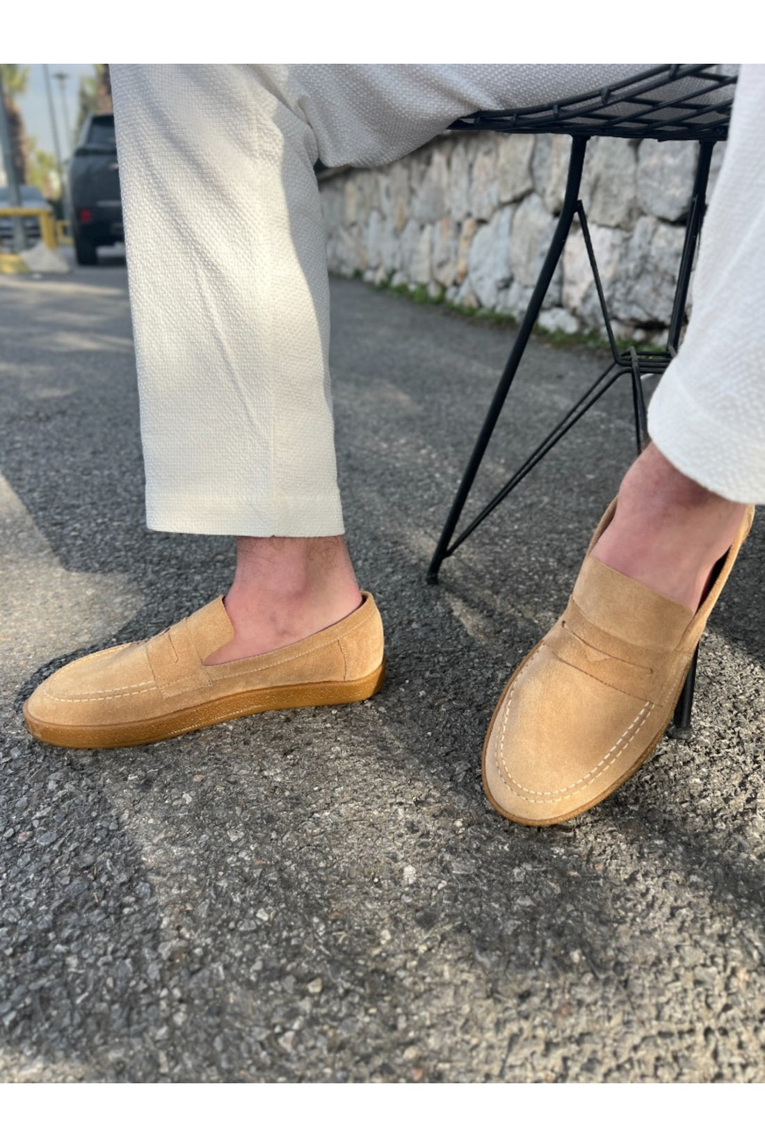 Ember Hakiki Deri Bej Loafer ayakkabı