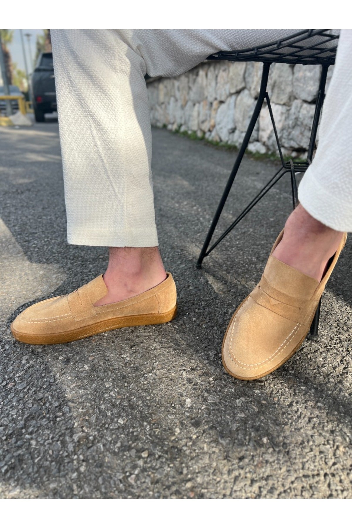 Ember Hakiki Deri Bej Loafer ayakkabı