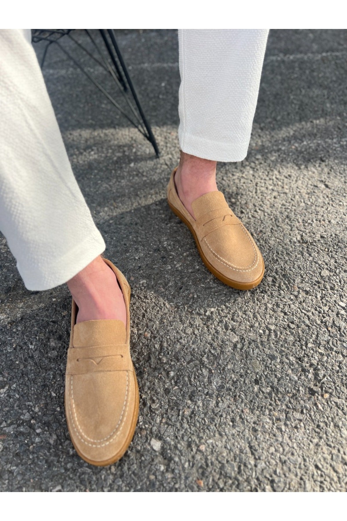 Ember Hakiki Deri Bej Loafer ayakkabı