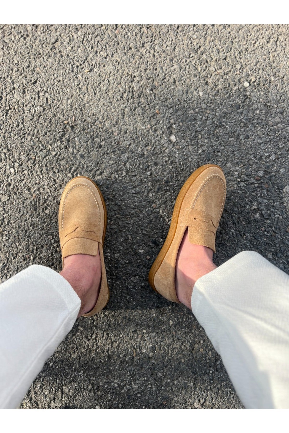 Ember Hakiki Deri Bej Loafer ayakkabı
