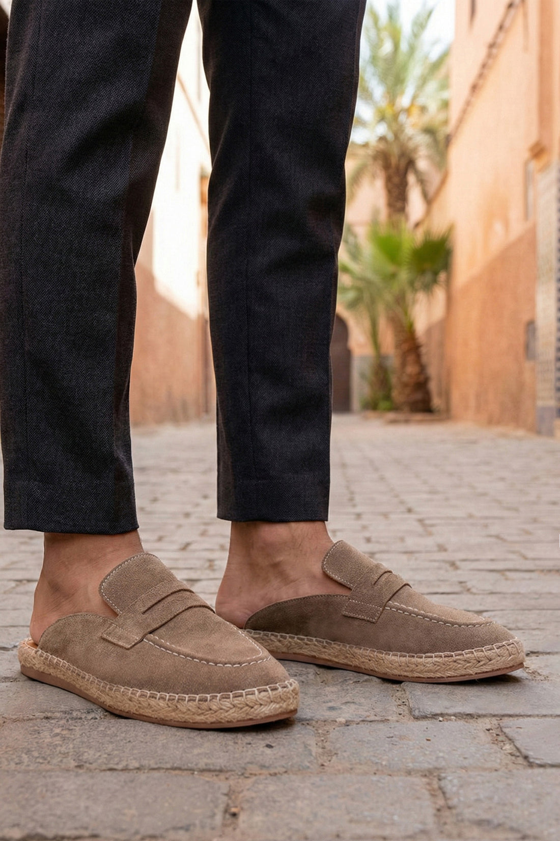 Erkek Amaya El Yapımı Vizon Suni Deri Tozu Espadril Loafer Terlik