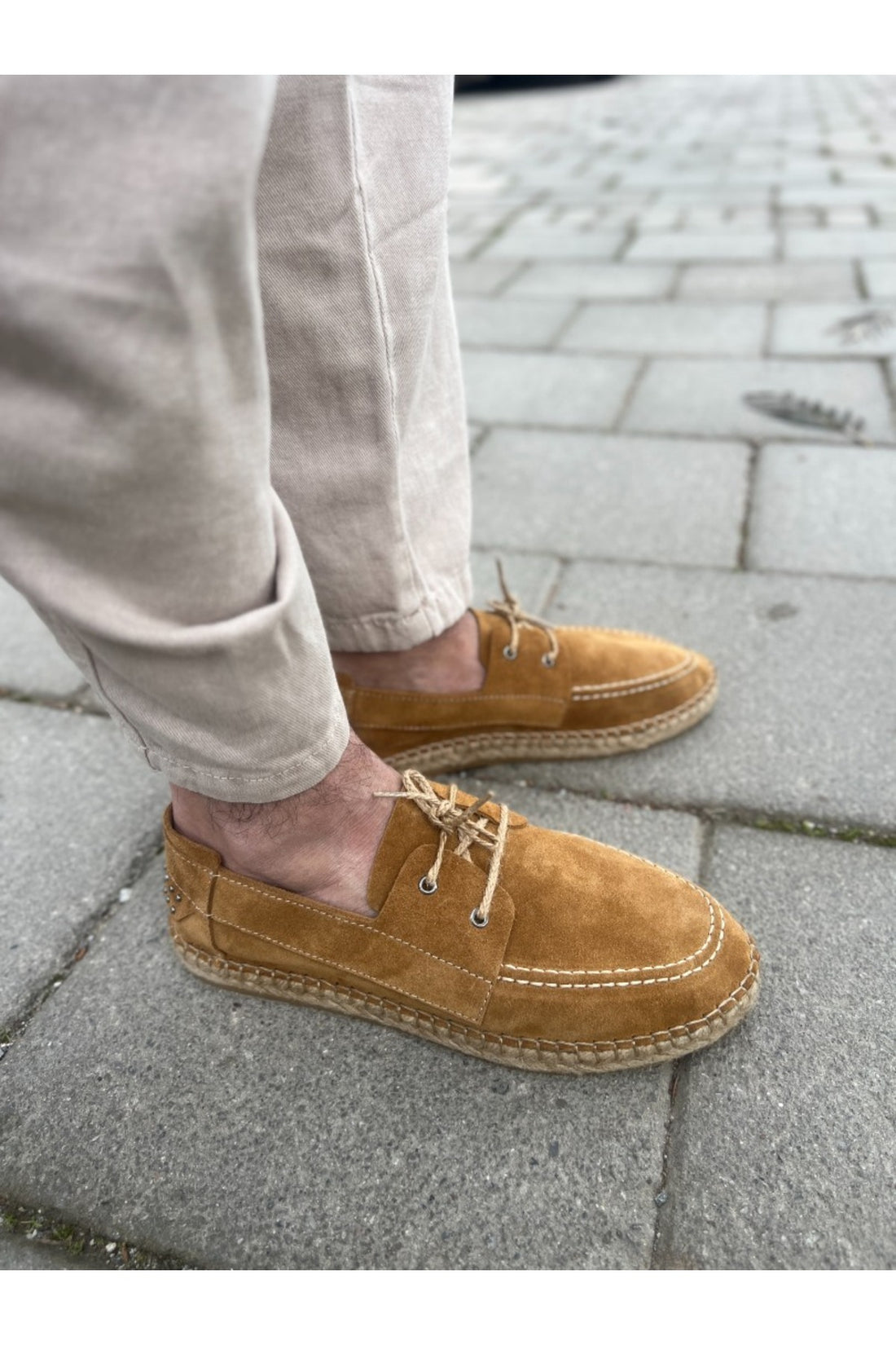 Fleur Hakiki Deri Camel Bağcıklı Espadril