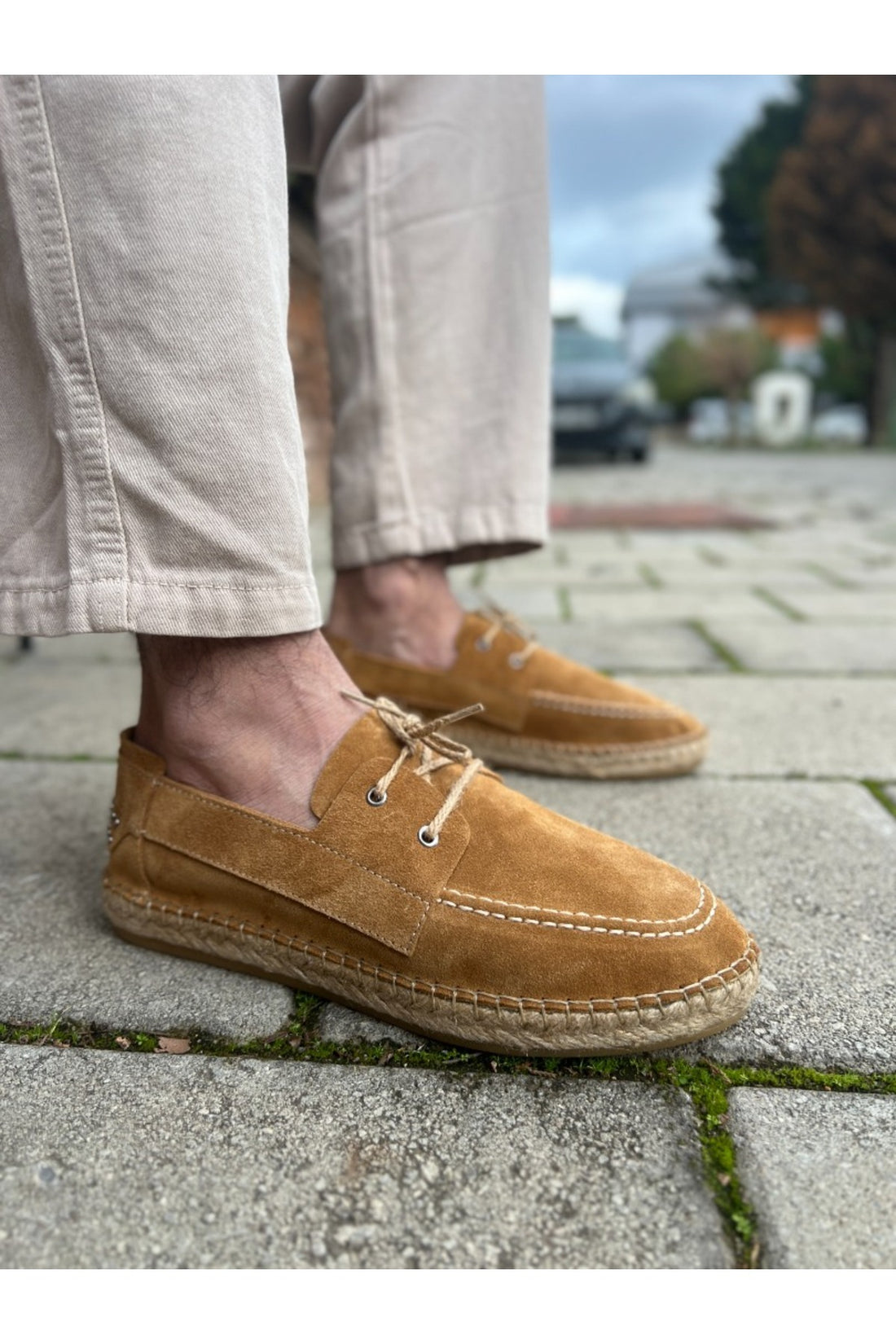 Fleur Hakiki Deri Camel Bağcıklı Espadril