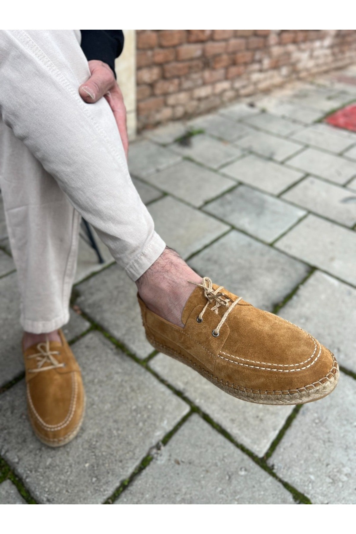 Fleur Hakiki Deri Camel Bağcıklı Espadril