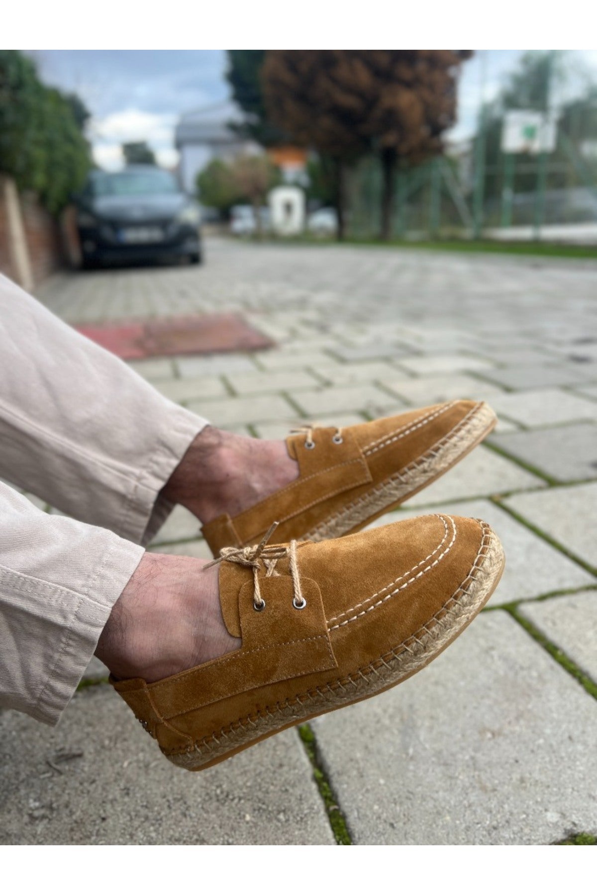 Fleur Hakiki Deri Camel Bağcıklı Espadril