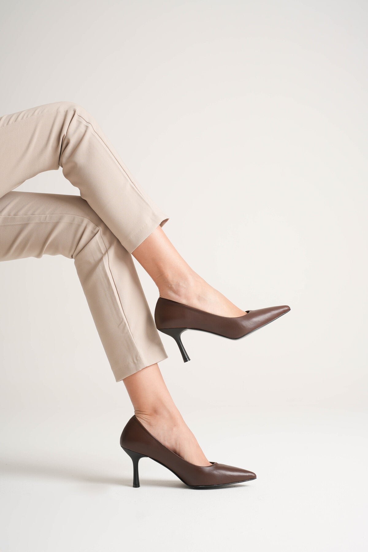 Hakiki Deri Kadın Adal Acı Kahve 11cm Topuklu Stiletto