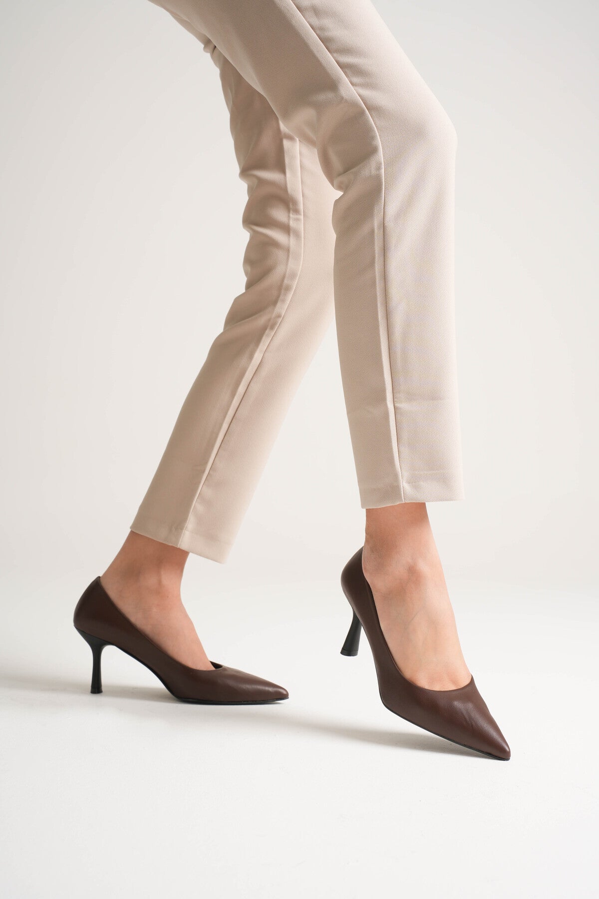 Hakiki Deri Kadın Adal Acı Kahve 11cm Topuklu Stiletto