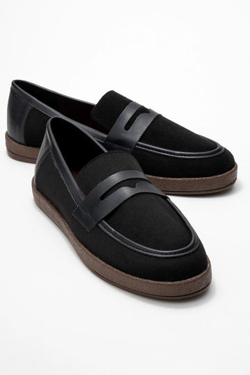 Livya Erkek Siyah Süet Garnili Loafer Ayakkabı
