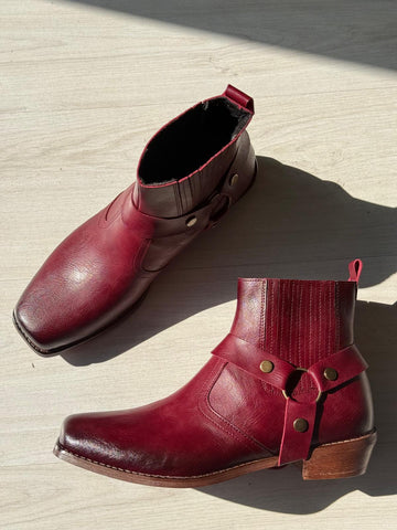 Lukka bordo deri harness bot — müşteri paylaşımı