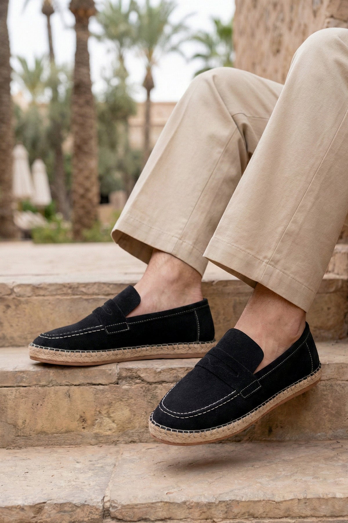 Lotus Erkek Suni Deri Siyah Loafer Espadril