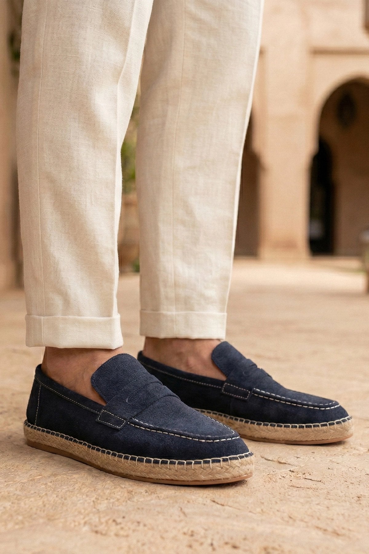 Lotus Erkek Suni Deri Bej Loafer Espadril