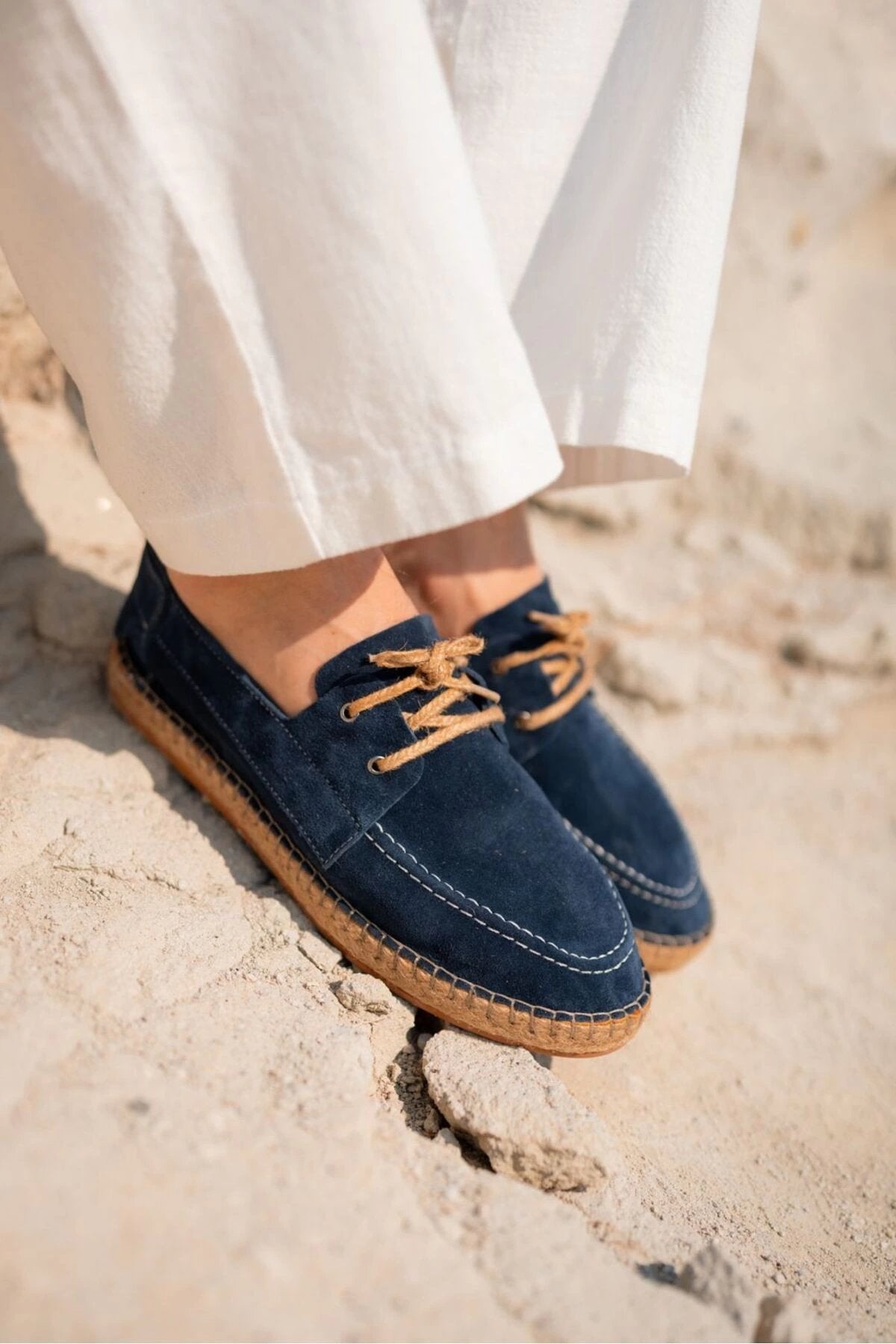Fleur Hakiki Deri Haki Bağcıklı Espadril