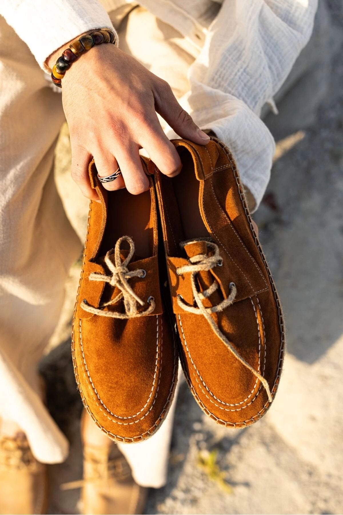 Fleur Hakiki Deri Haki Bağcıklı Espadril