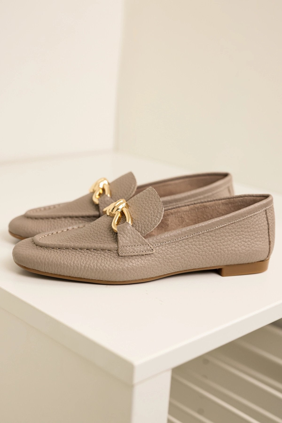 Hakiki Deri Cameron Kadın Nude Metal Tokalı Loafer Babet
