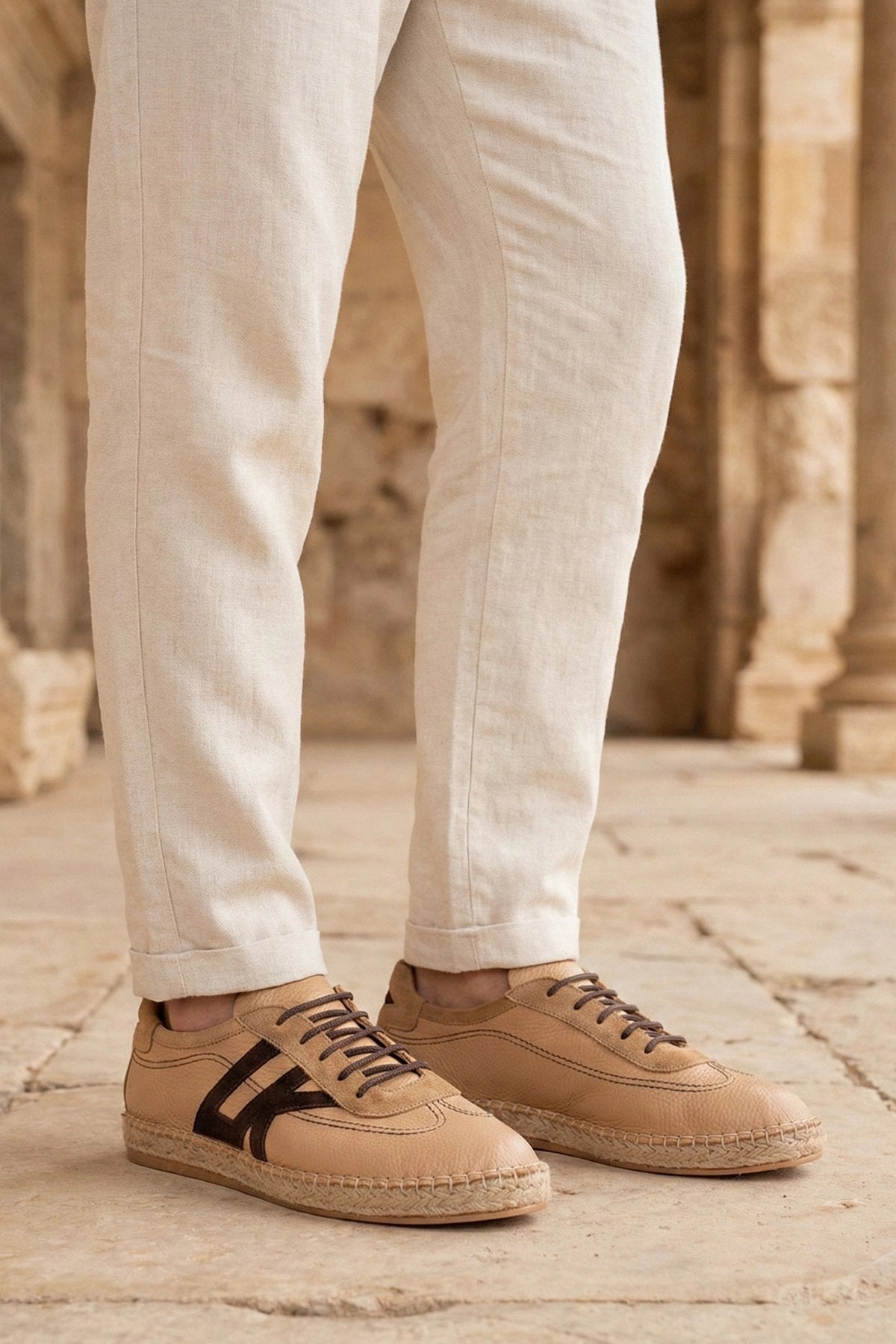 Hakiki Deri Chester Nude Bej Bağcıklı Spor Espadril