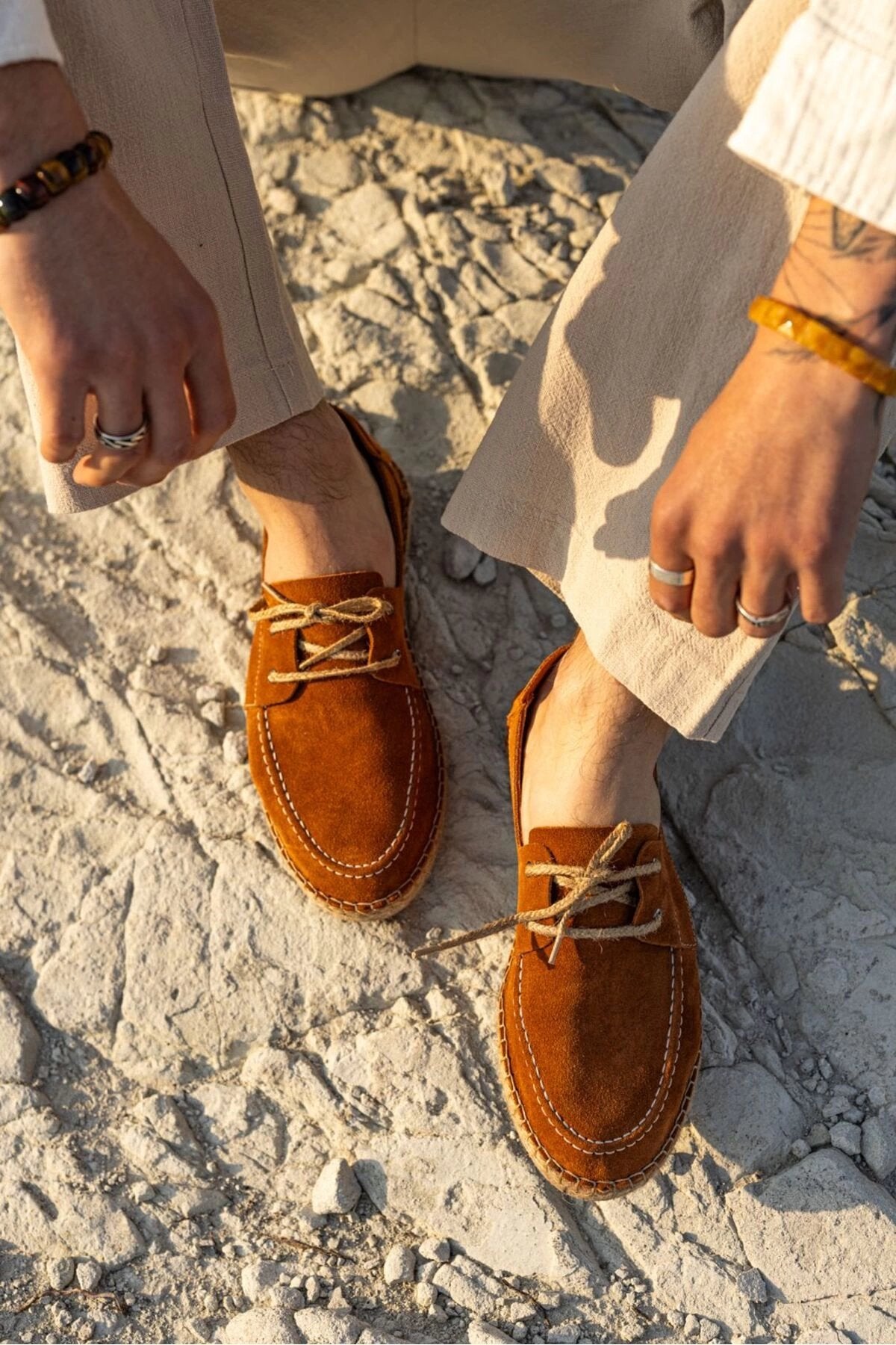 Fleur Hakiki Deri Haki Bağcıklı Espadril