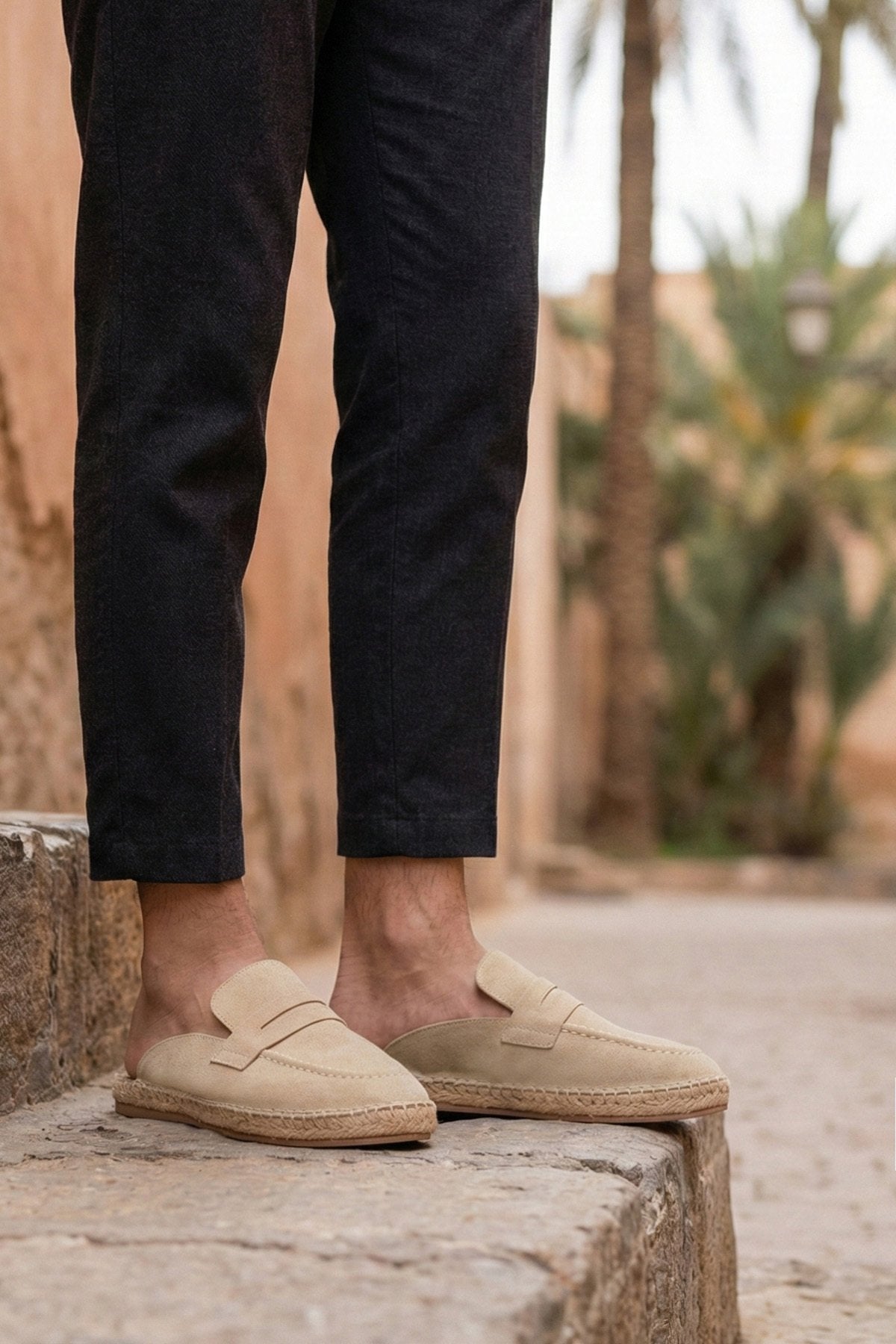 Erkek Amaya El Yapımı Vizon Suni Deri Tozu Espadril Loafer Terlik