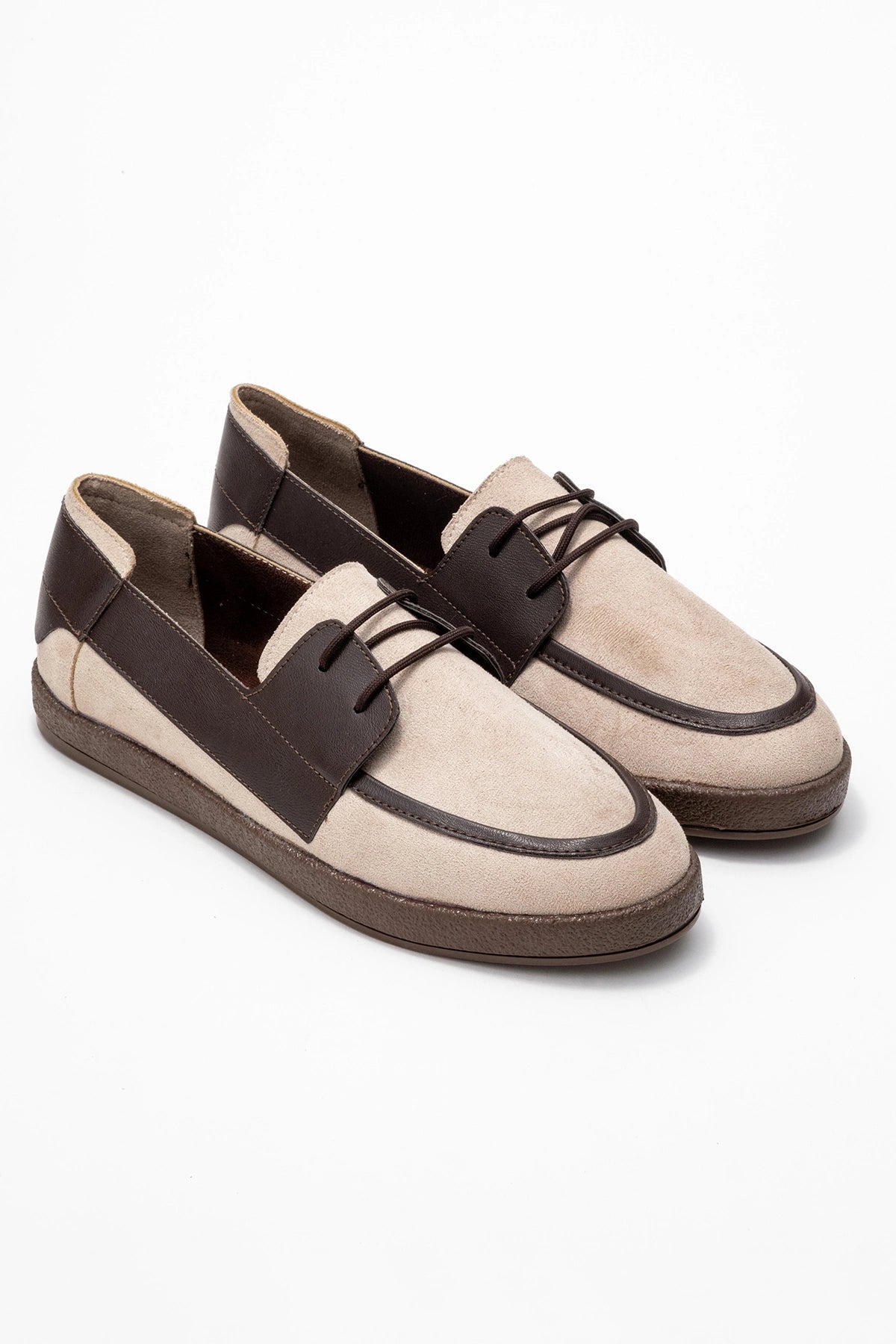 Rosa Erkek Bej Süet Garnili Bağcıklı Loafer Günlük Casual Ayakkabı