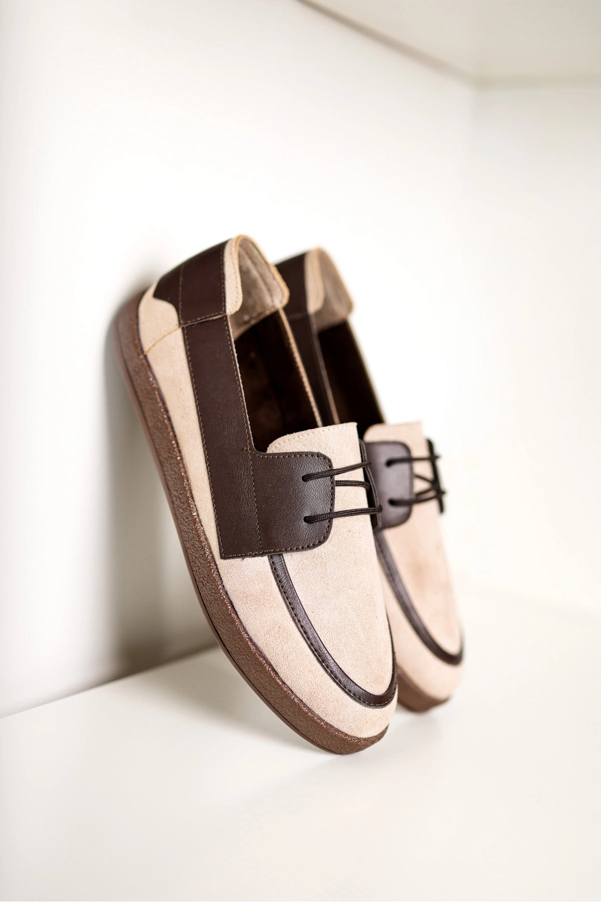 Rosa Erkek Bej Süet Garnili Bağcıklı Loafer Günlük Casual Ayakkabı