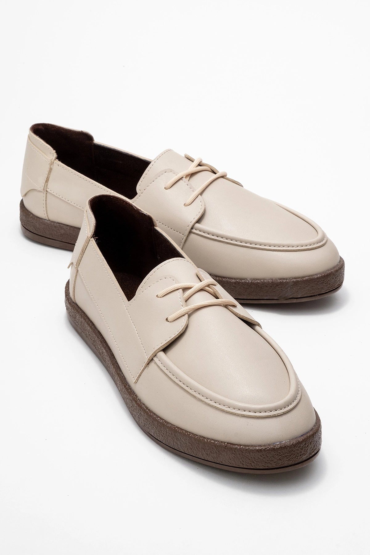 Rosa Erkek Bej Suni Deri Bağcıklı Loafer Günlük Casual Ayakkabı