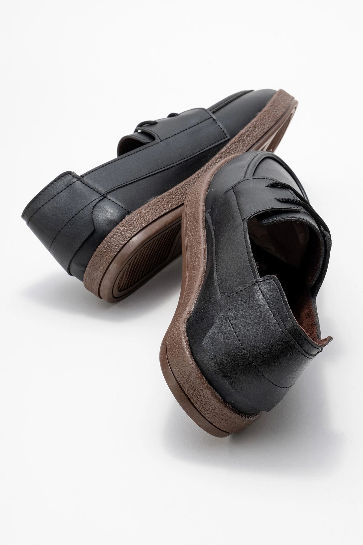 Rosa Erkek Siyah Suni Deri Bağcıklı Loafer Günlük Casual Ayakkabı