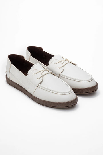 Rosa Erkek Suni Beyaz Deri Bağcıklı Loafer Günlük Casual Ayakkabı