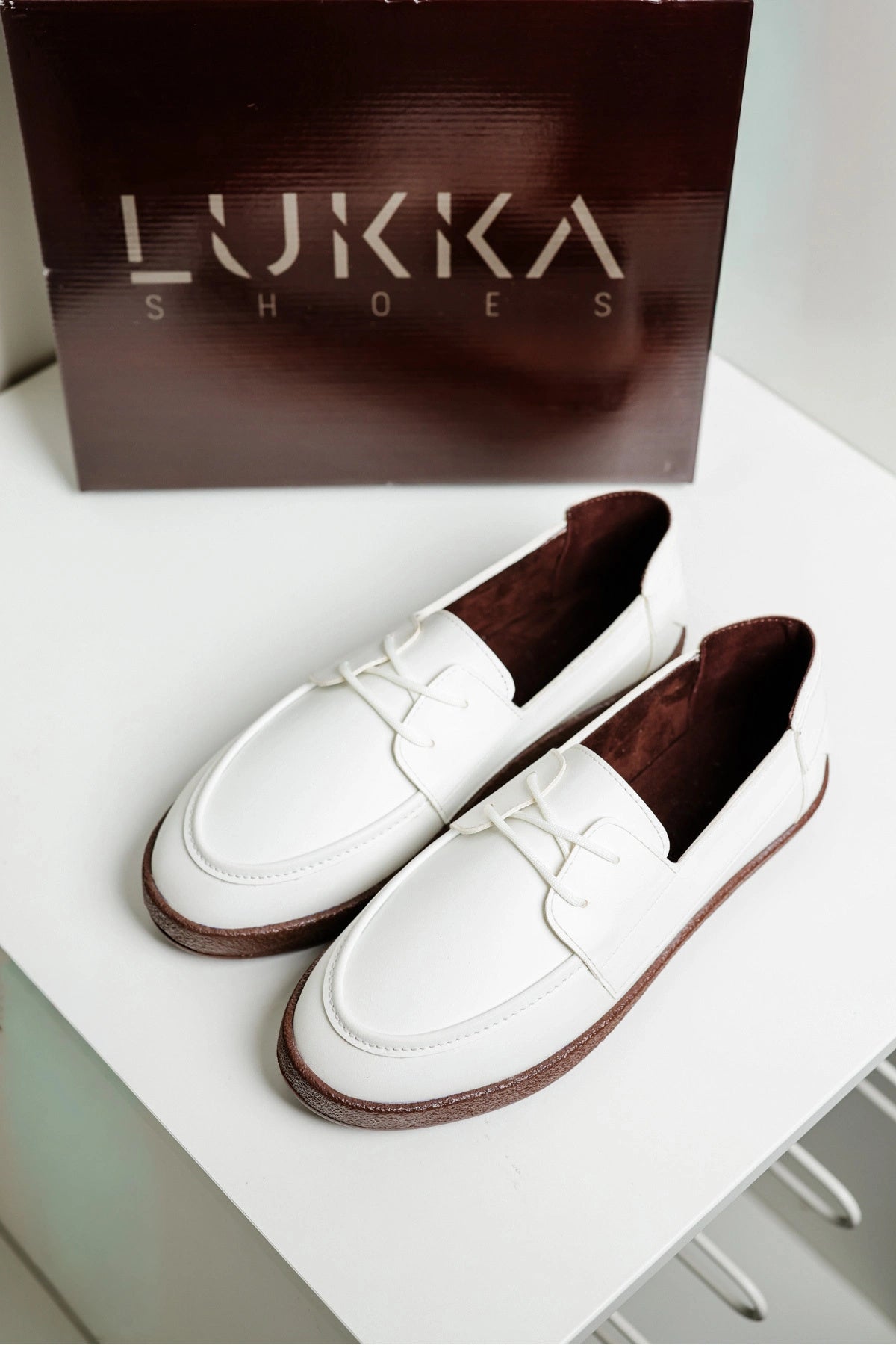 Rosa Erkek Suni Beyaz Deri Bağcıklı Loafer Günlük Casual Ayakkabı