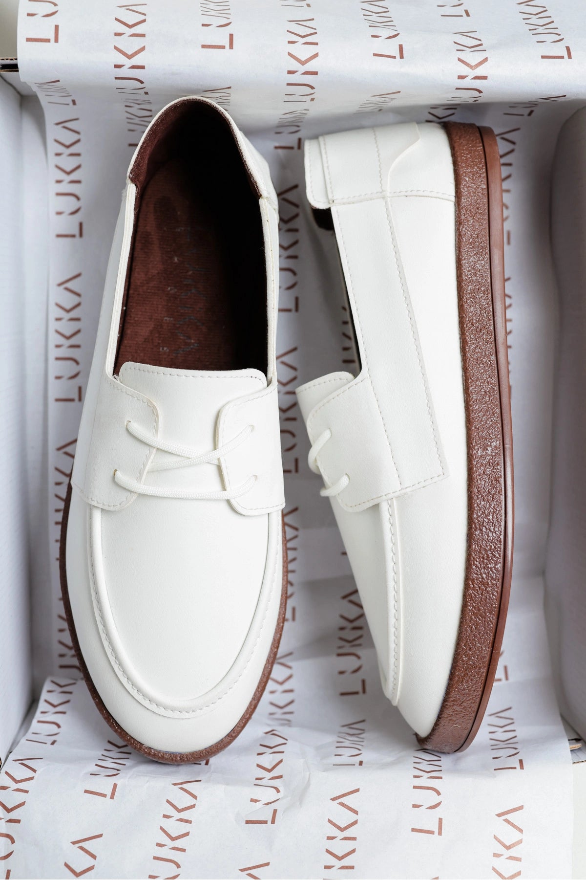 Rosa Erkek Suni Beyaz Deri Bağcıklı Loafer Günlük Casual Ayakkabı