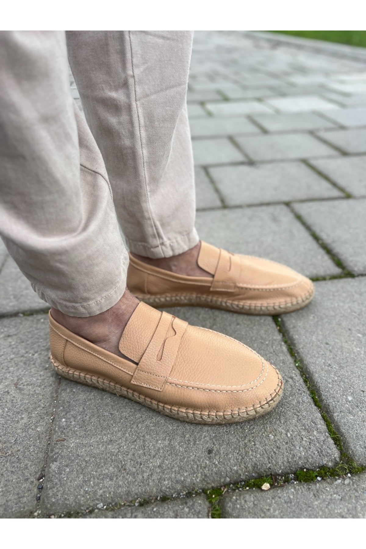 Rose Bej Hakiki Deri Erkek Loafer