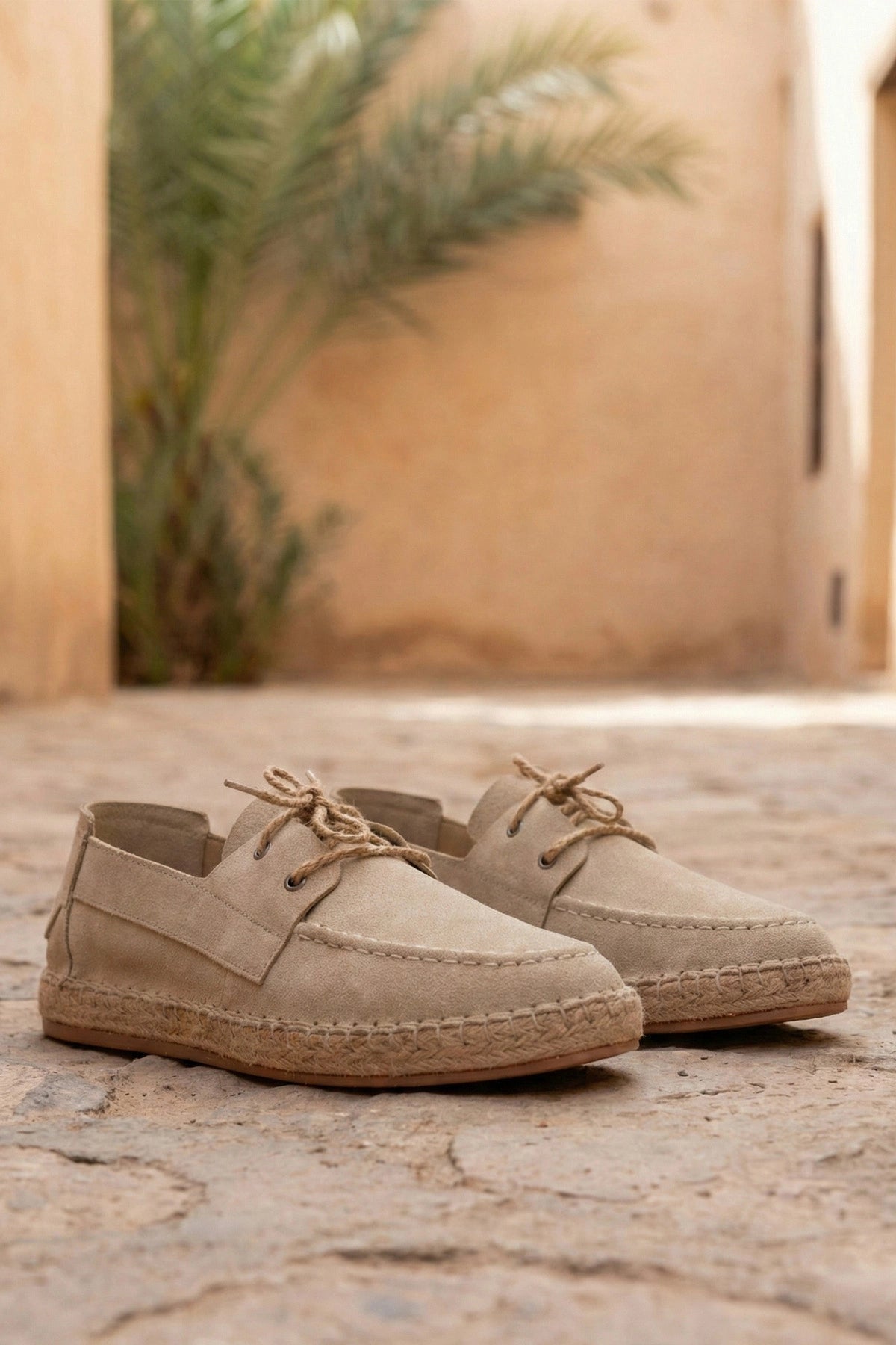 Sahra Erkek Suni Deri Bej Bağcıklı Espadril