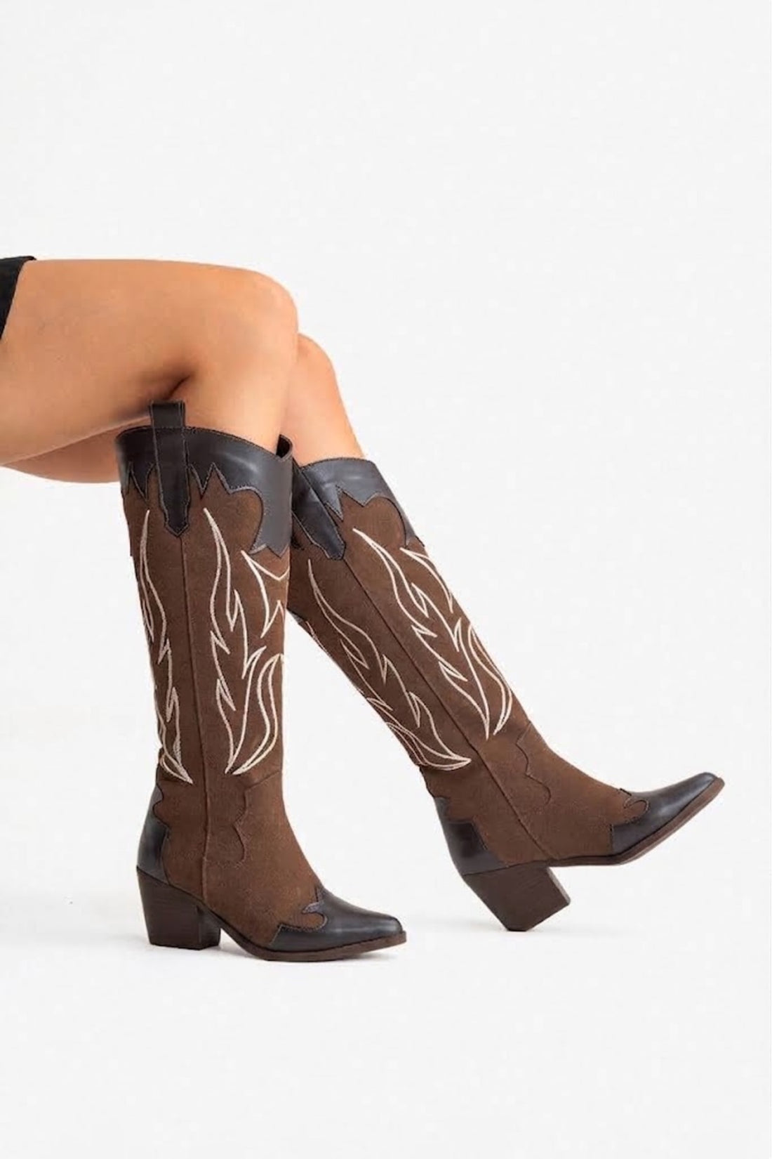 Valeria Kadın Acı Kahve Nakışlı Kovboy Western Dallas Çizme