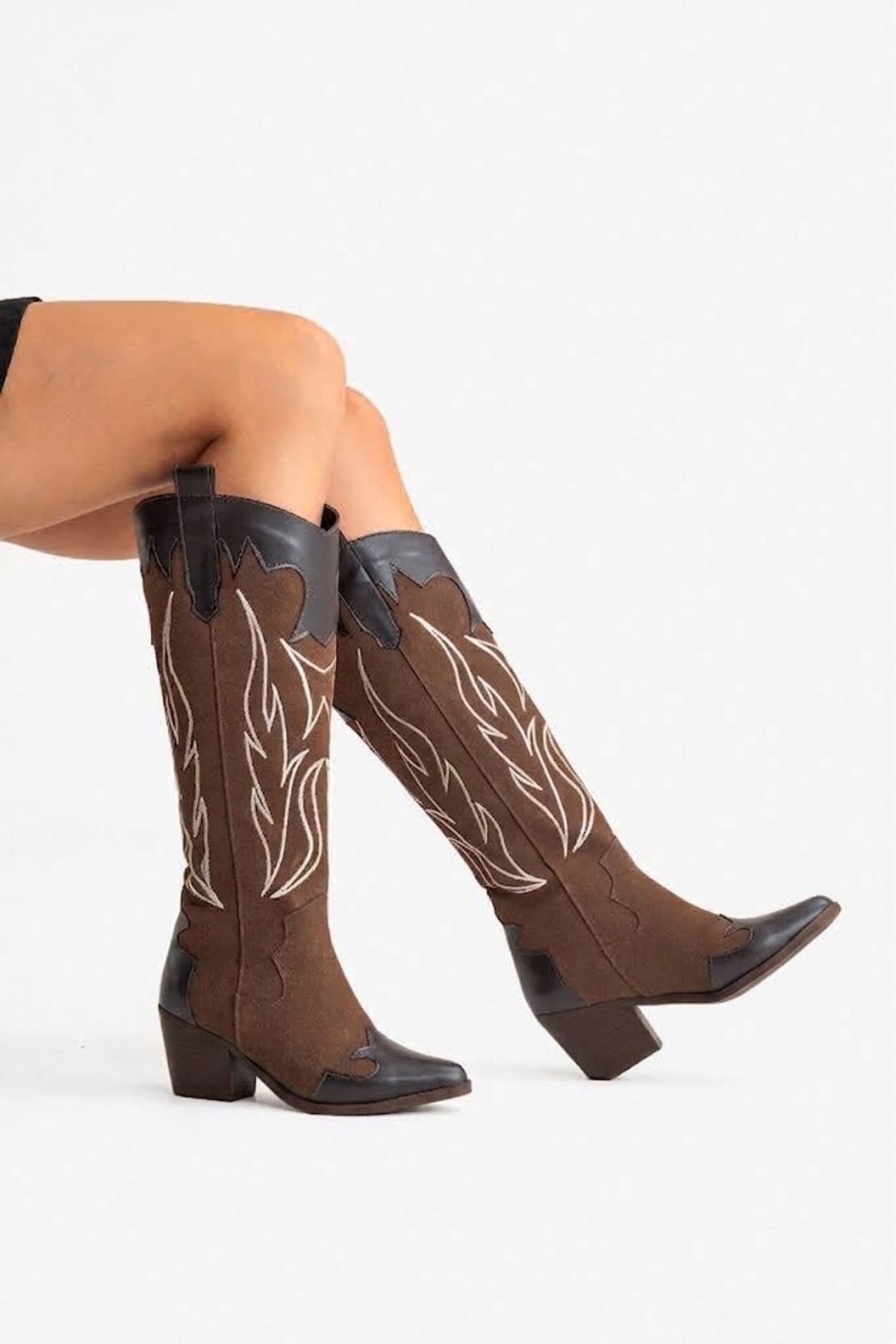 Valeria Kadın Acı Kahve Nakışlı Kovboy Western Dallas Çizme