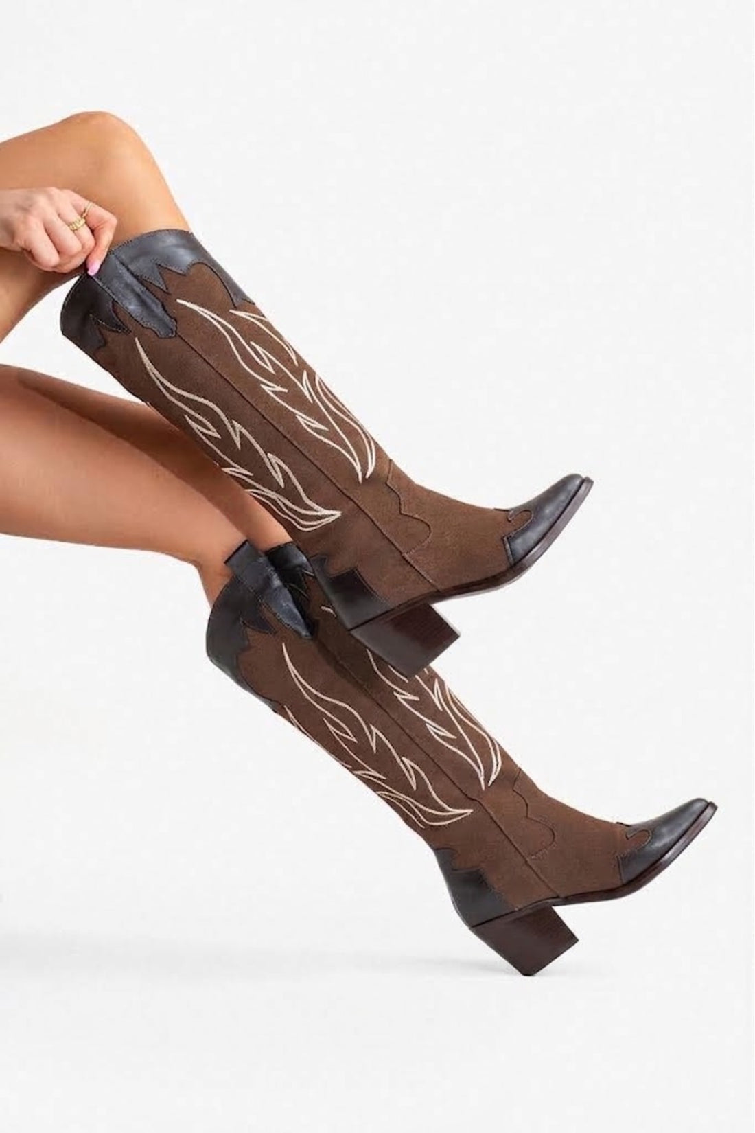 Valeria Kadın Acı Kahve Nakışlı Kovboy Western Dallas Çizme