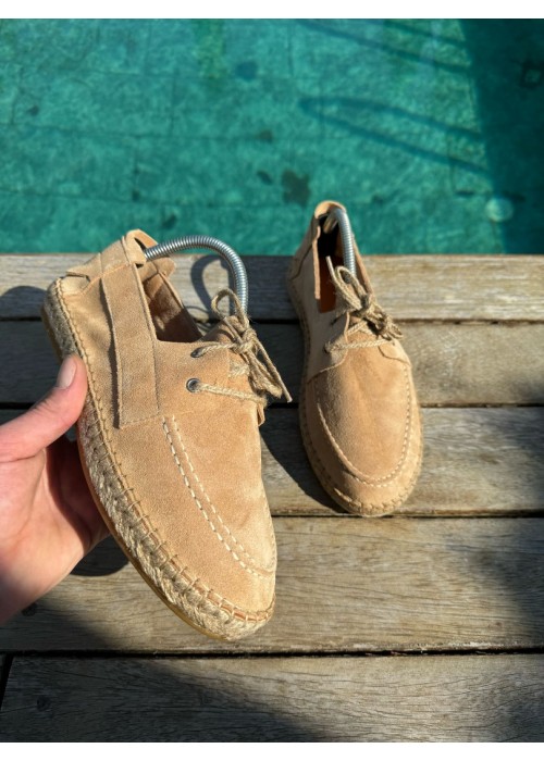 Fleur Hakiki Deri Bej Bağcıklı Espadril