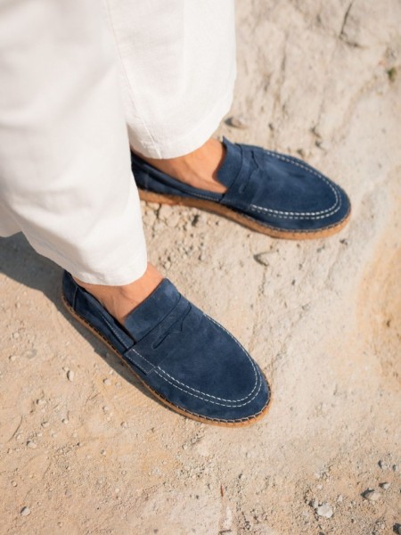 Erkek Hakiki Deri Mavi Süet Loafer Erkek Hakiki Deri Mavi Süet Loafer